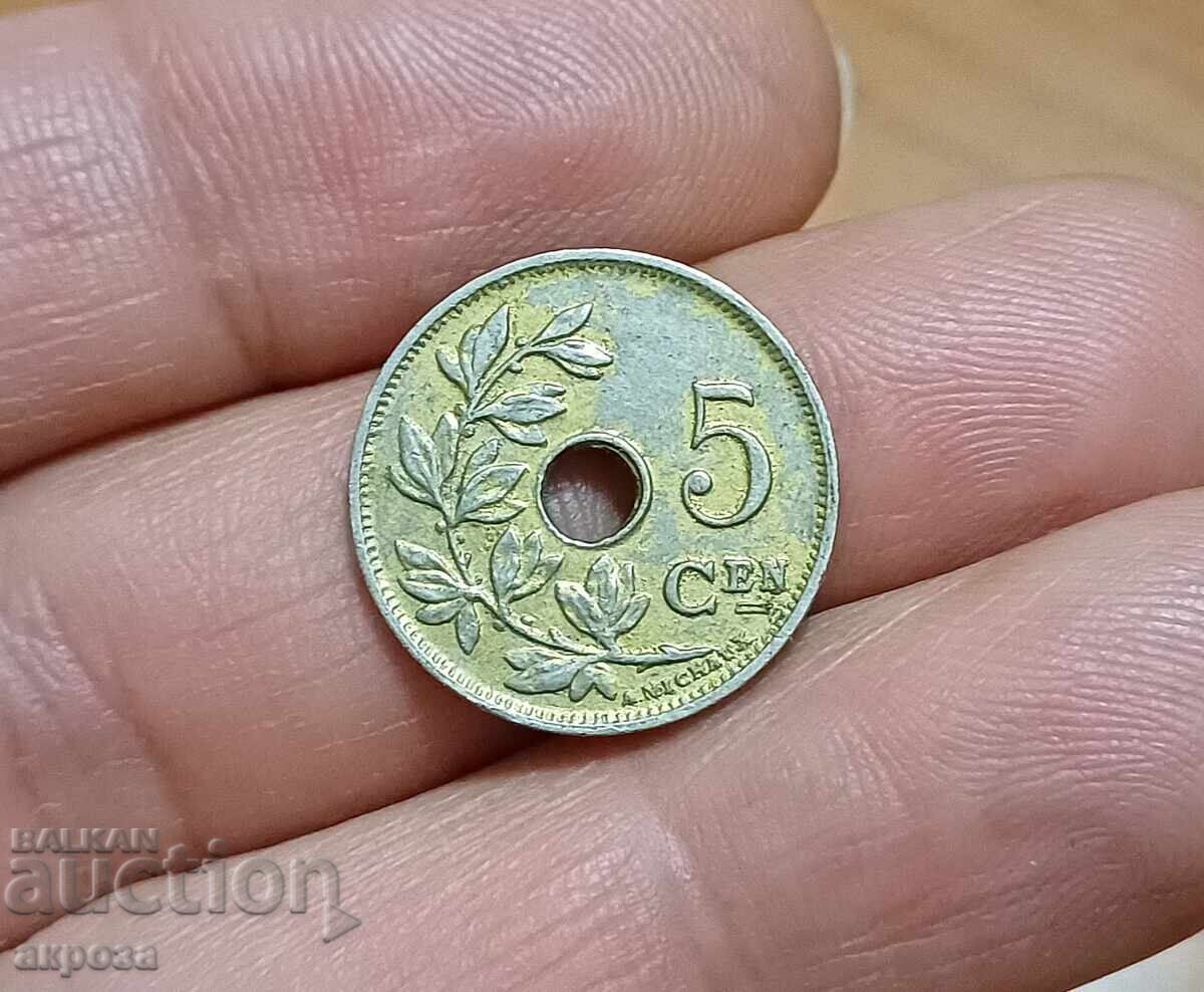 5 Centimes Belgium 1927 with golden patina 5 Centimes Belgium 1927 with golden patina