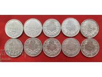 Lot 10 bucăți de 5 leva Ferdinand argint