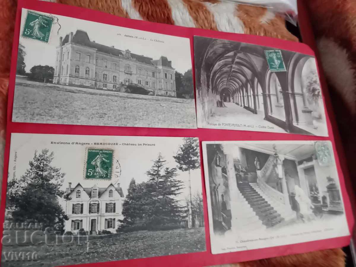 4 antique postcards France