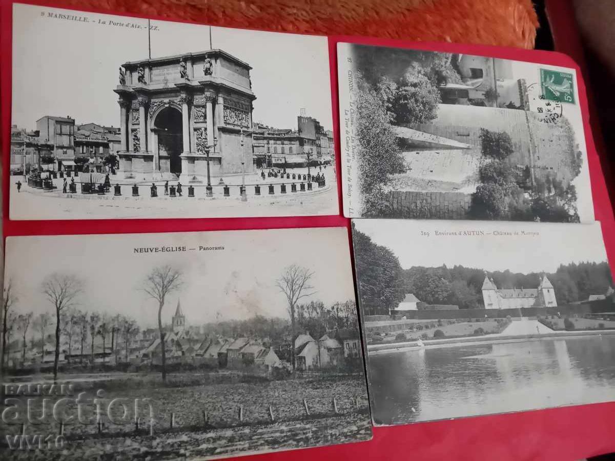 4 antique postcards France