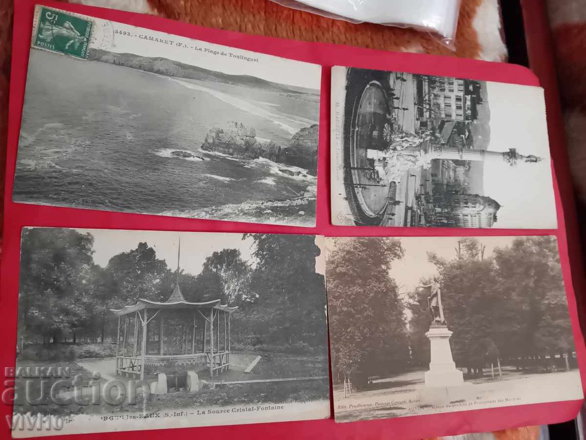 4 antique postcards France