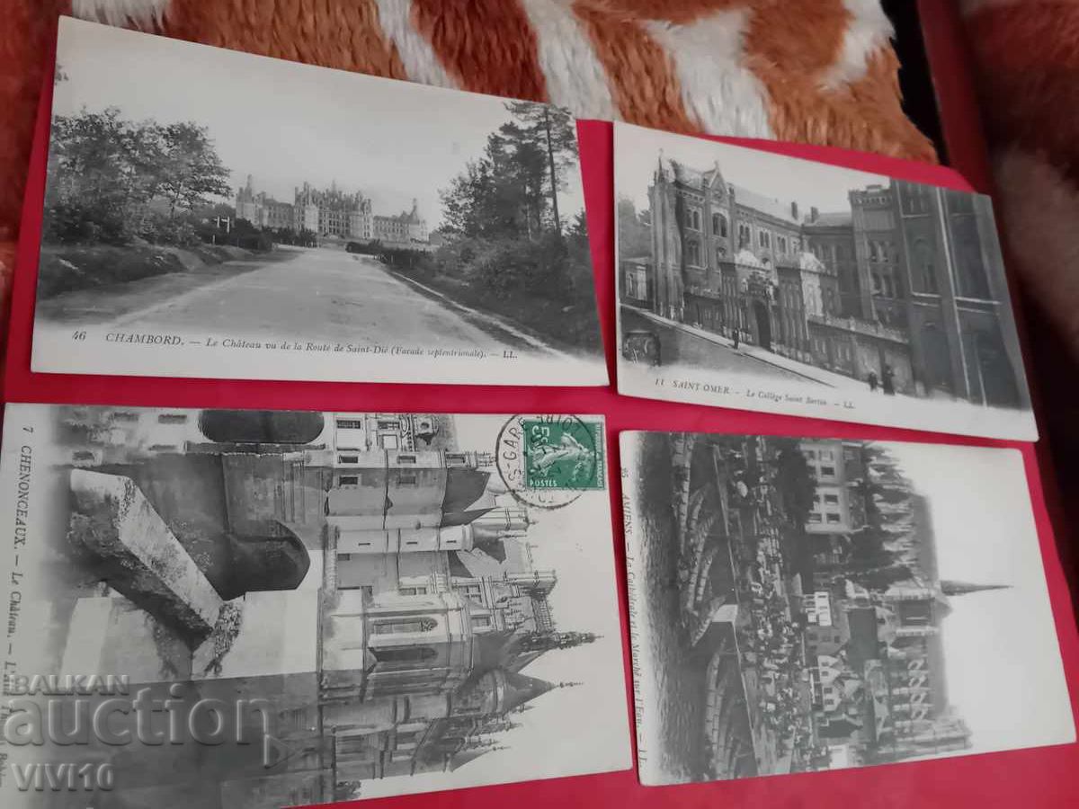 4 antique postcards France