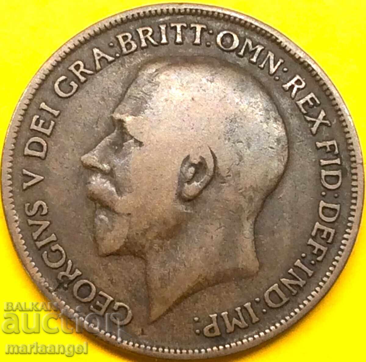 Великобритания 1 пени 1916 30мм  бронз - 7