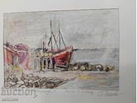 Картина Петър Ненов бургаско пристанище