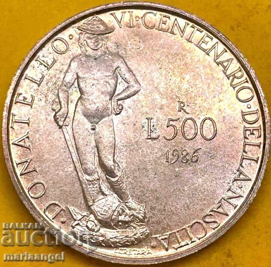 500 lire 1986 Italia UNC Donatello Ag - 7 500 lire 1986 Italia UNC Donatello Ag - 7