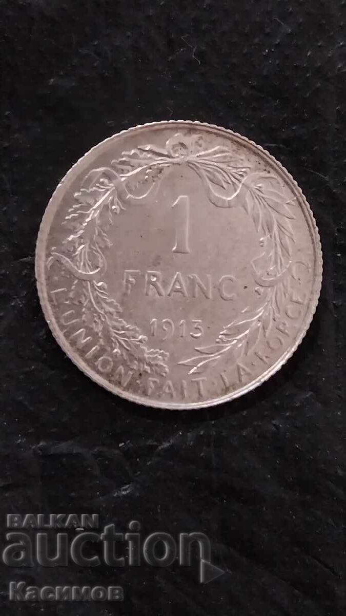 Licitație Monedă rară de argint din Belgia 1 Franc 1913