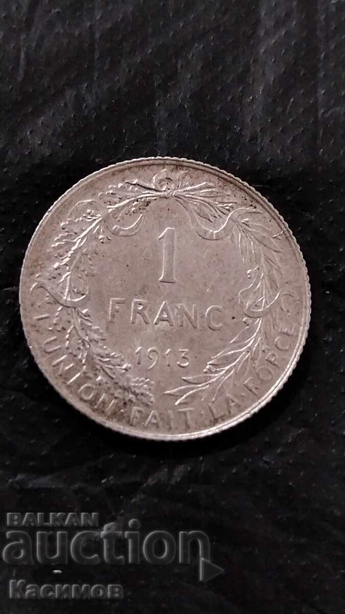 Monedă rară de argint din Belgia 1 Franc 1913