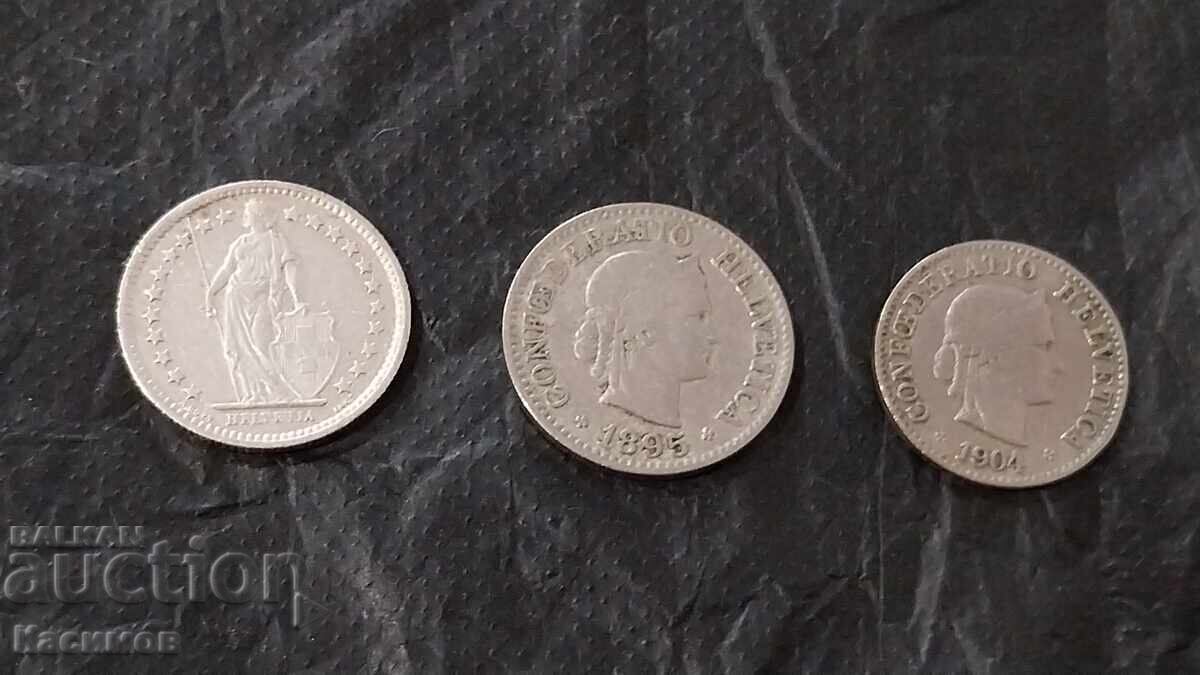 Monede rare de argint, 3 bucăți din Elveția, ani diferiți cu preț € 18.00 | 35.20 BGN