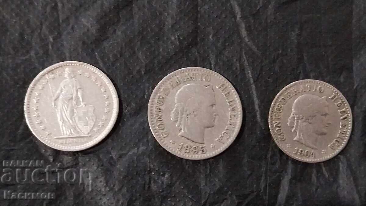 Licitație Monede rare de argint, 3 bucăți din Elveția, ani diferiți