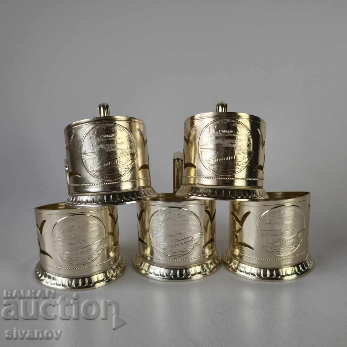 Стар комплект от 5 подстакани стакани сервиз СССР #6221 Стар комплект от 5 подстакани стакани сервиз СССР #6221