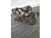 30cm-4kg Mene statuette-composition/figure with two horses