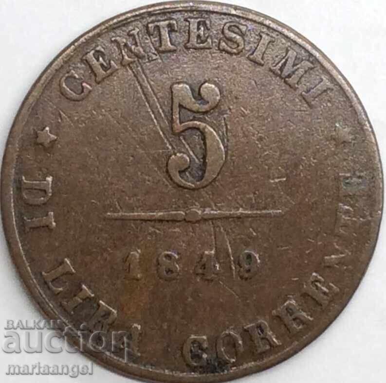 Венеция 5 чентесими 1849 Италия 24мм мед - 6