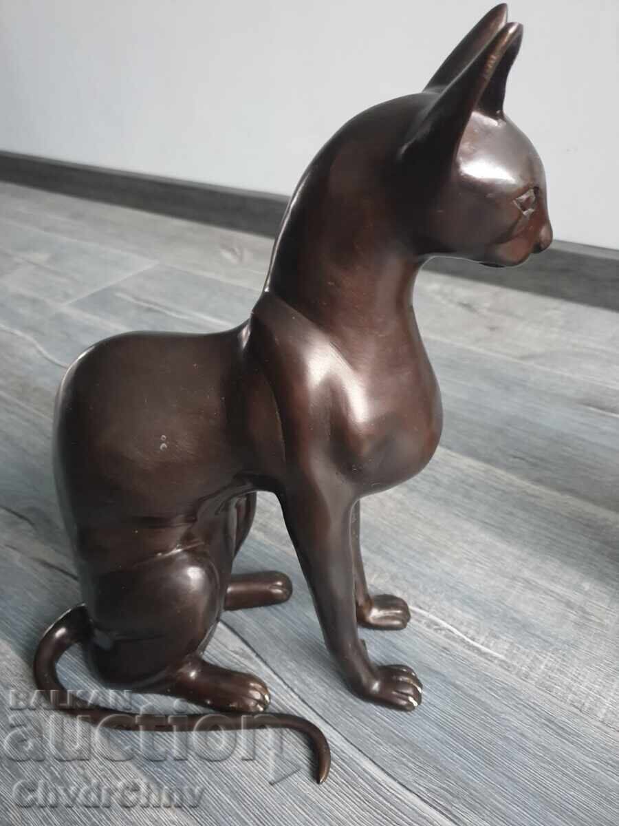 Licitație 38sm-10kg Risner statuete/2 figurine de bronz pisici egiptene