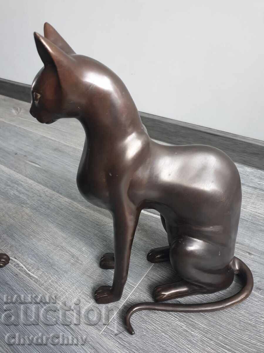 Livrarea 38sm-10kg Risner statuete/2 figurine de bronz pisici egiptene
