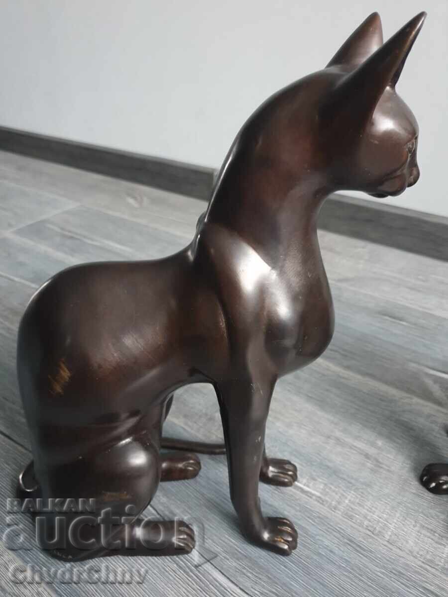 38sm-10kg Risner statuete/2 figurine de bronz pisici egiptene - 5
