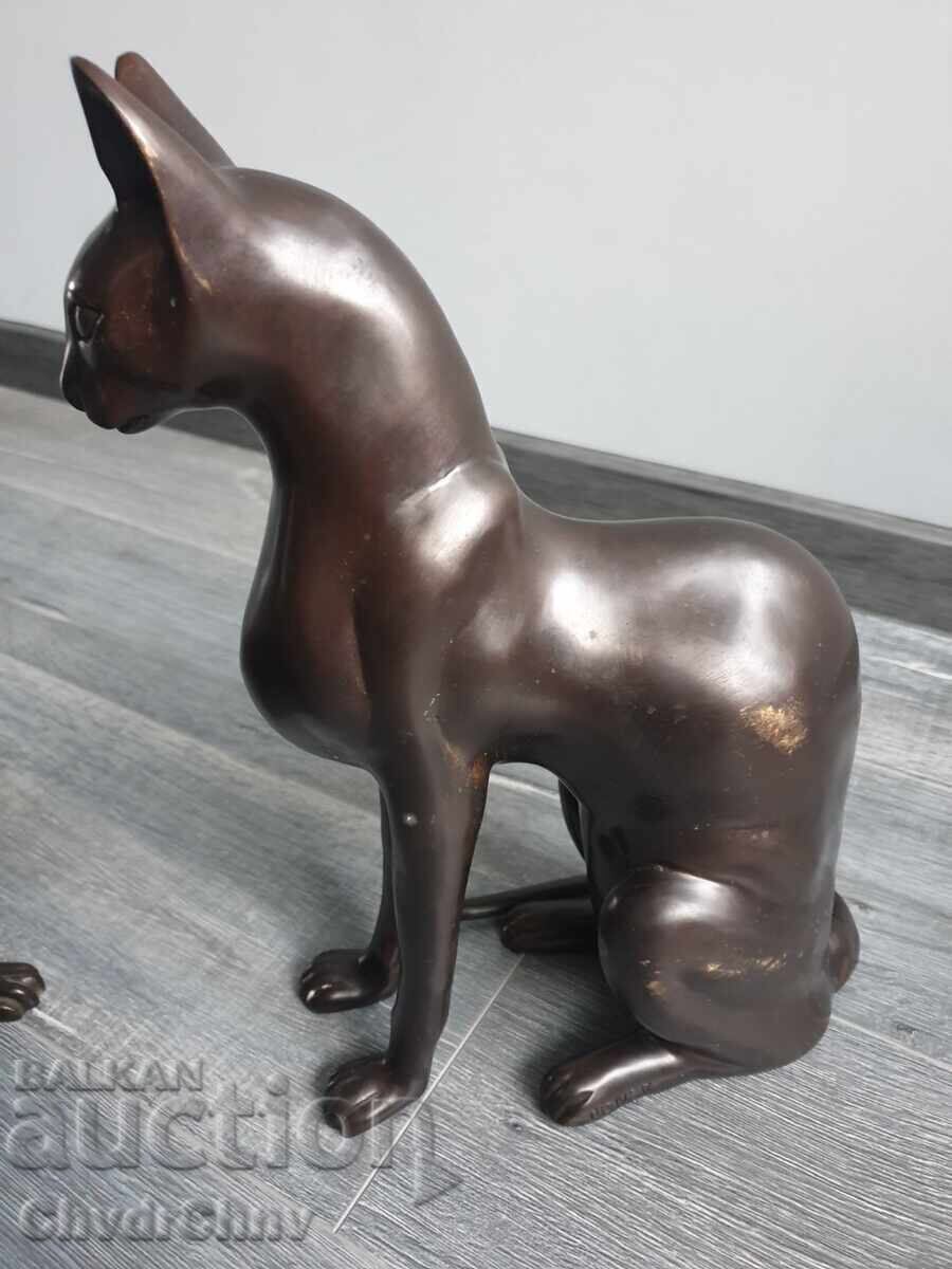 38sm-10kg Risner statuete/2 figurine de bronz pisici egiptene - 6