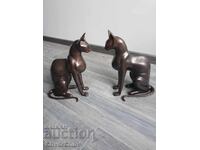 38sm-10kg Risner statuete/2 figurine de bronz pisici egiptene