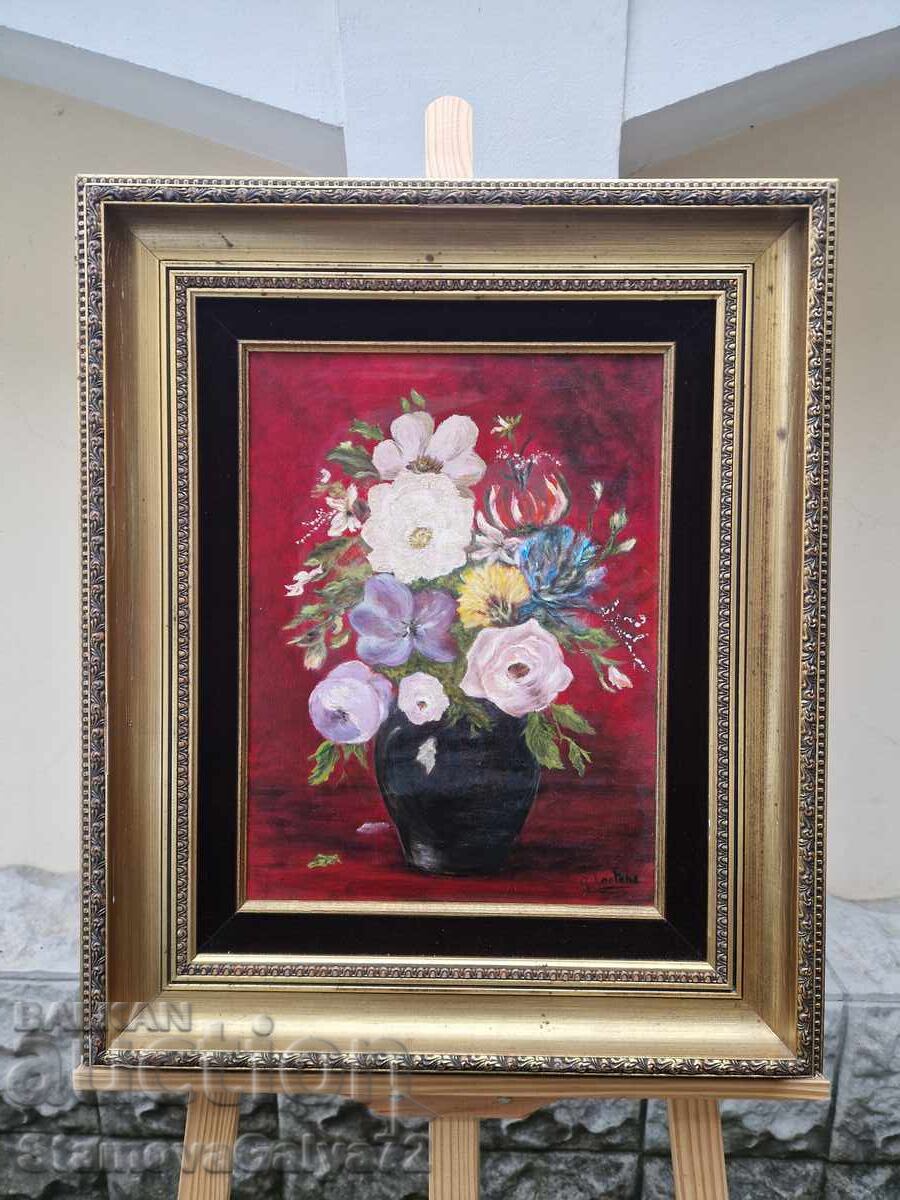 Прекрасна антикварна майсторска картина натюрморт масло плат с цена € 126.00 | 246.43 лв.