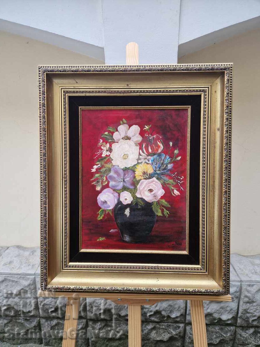 Прекрасна антикварна майсторска картина натюрморт масло плат