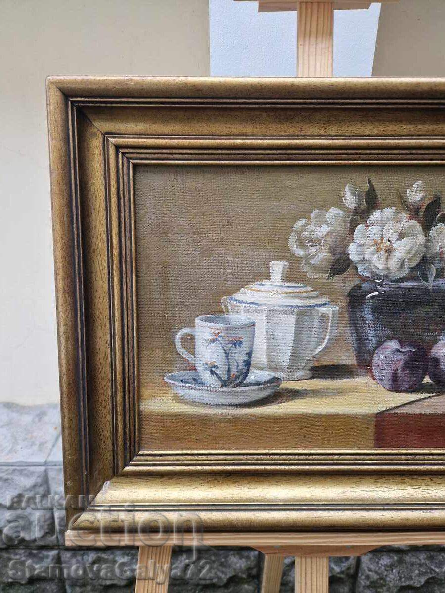 Παράδοση Υπέροχος αντίκα αριστουργηματικός πίνακας νεκρής φύσης λάδι σε καμβά