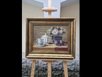 Υπέροχος αντίκα αριστουργηματικός πίνακας νεκρής φύσης λάδι σε καμβά