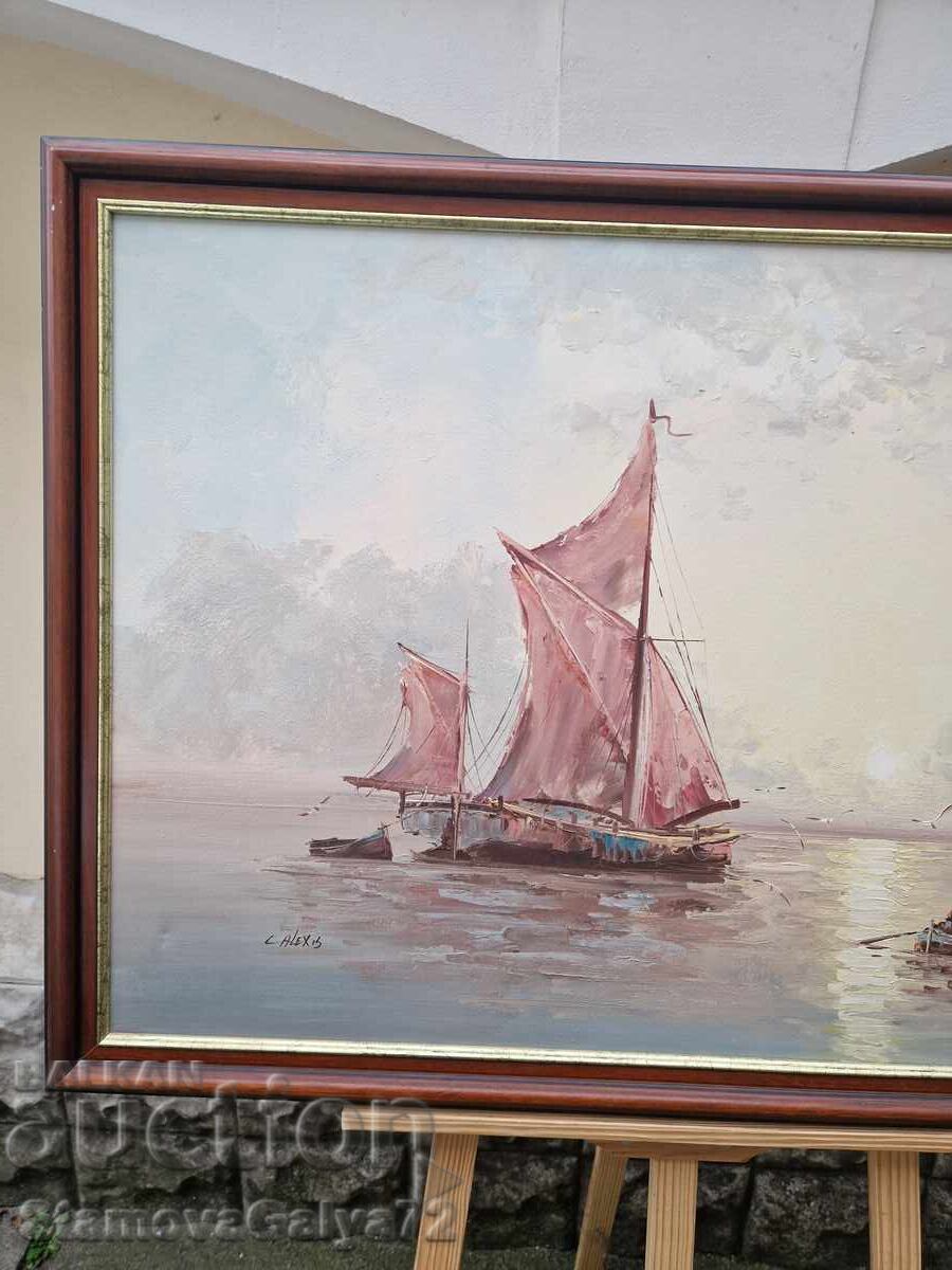 Прекрасна голяма авторска картина масло върху платно - 5 Прекрасна голяма авторска картина масло върху платно - 5