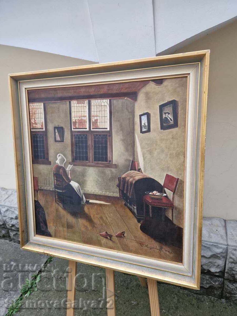 Εξαιρετικός παλιός αυθεντικός αντίκα πίνακας λάδι σε καμβά - 7