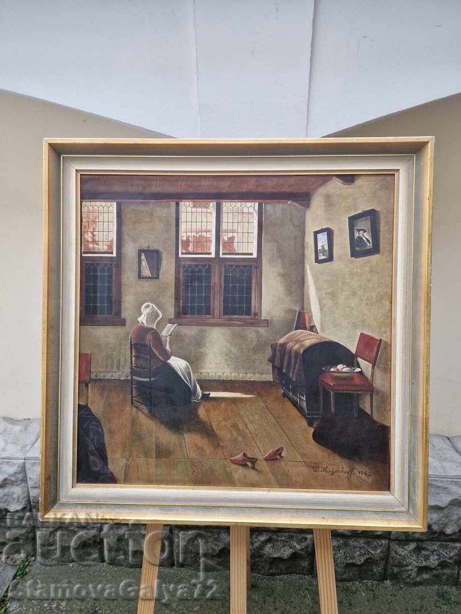 Εξαιρετικός παλιός αυθεντικός αντίκα πίνακας λάδι σε καμβά