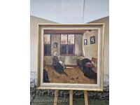 Superbă pictură veche de autor, antică, ulei pe pânză