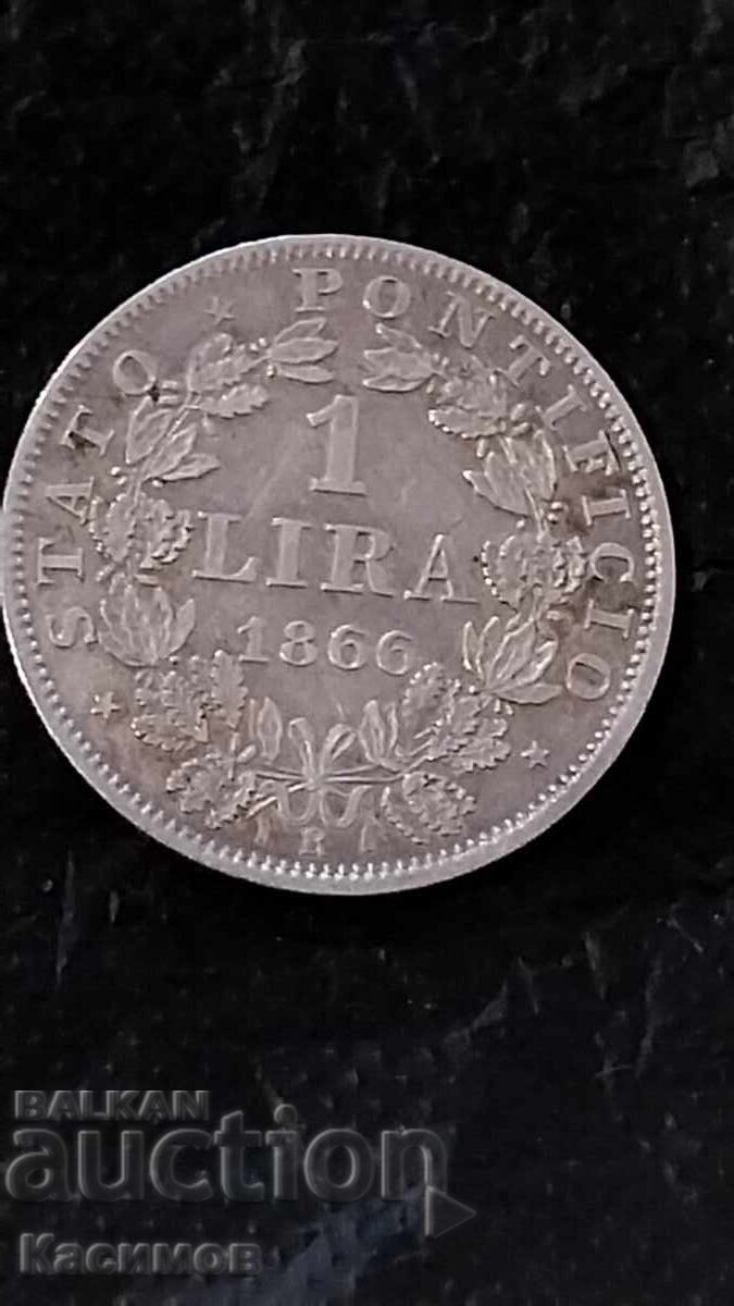 Very rare silver coin from the Vatican 1 Lira 1866 with price € 11.00 | 21.51 BGN