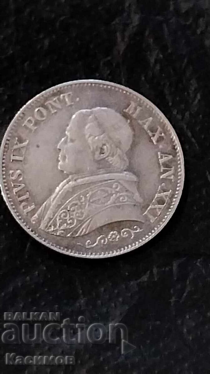 Auction  Very rare silver coin from the Vatican 1 Lira 1866