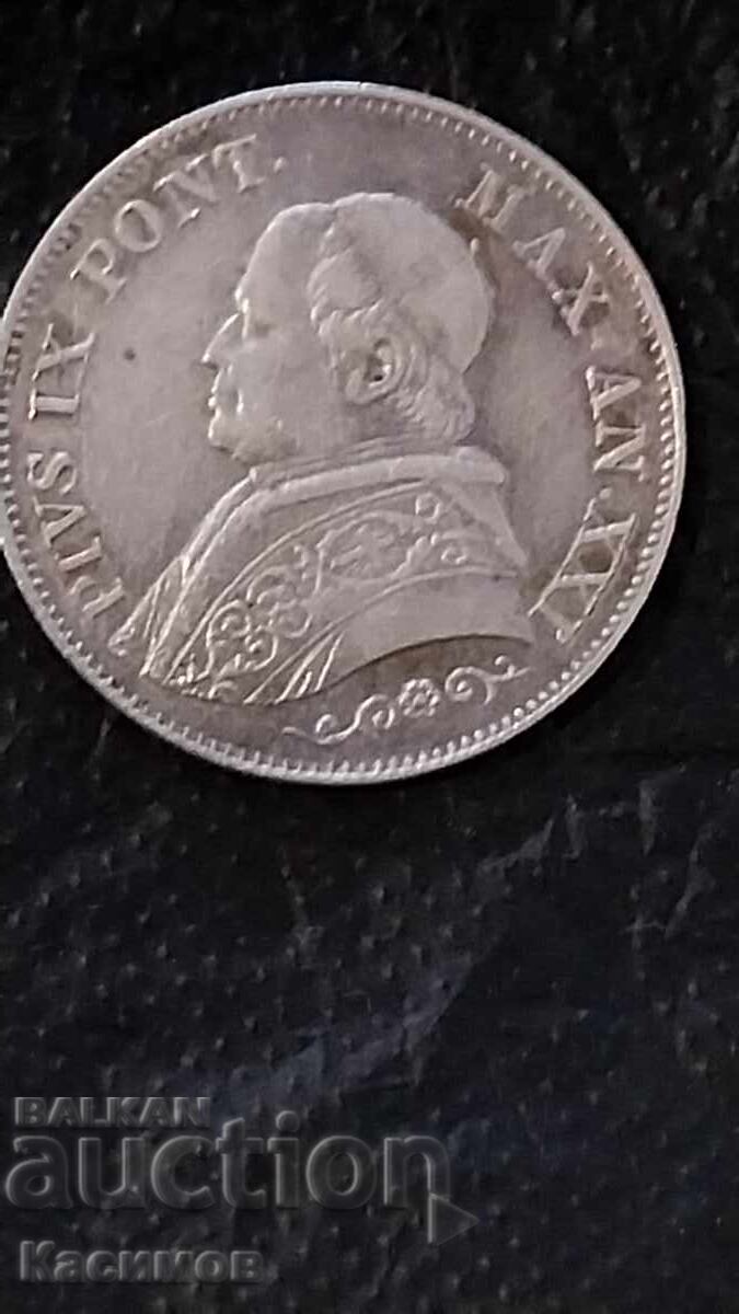 Very rare silver coin from the Vatican 1 Lira 1866