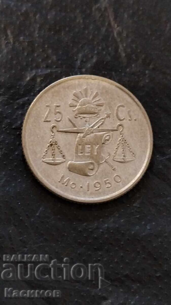 Licitație Monedă veche de argint din Mexic 25 Centavos 1950