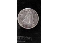 Old silver coin from Canada 10 Cents 1964