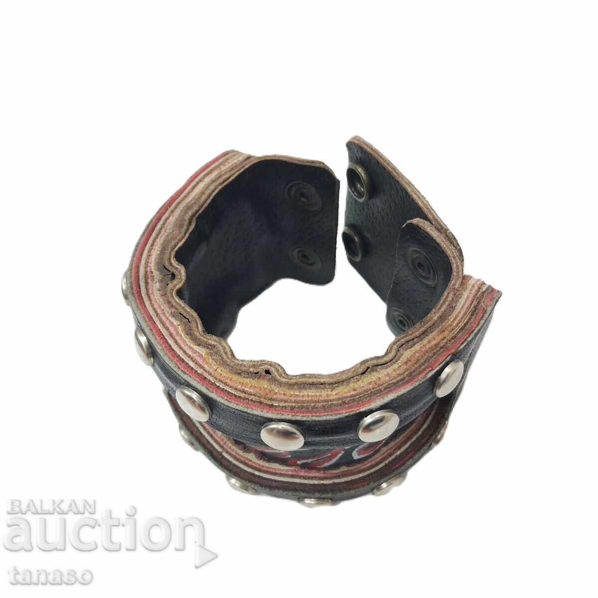 Тъмно Кафяв Кожен Маншет в Пънк/Рок Стил, Гривна с Капси - 6 Тъмно Кафяв Кожен Маншет в Пънк/Рок Стил, Гривна с Капси - 6