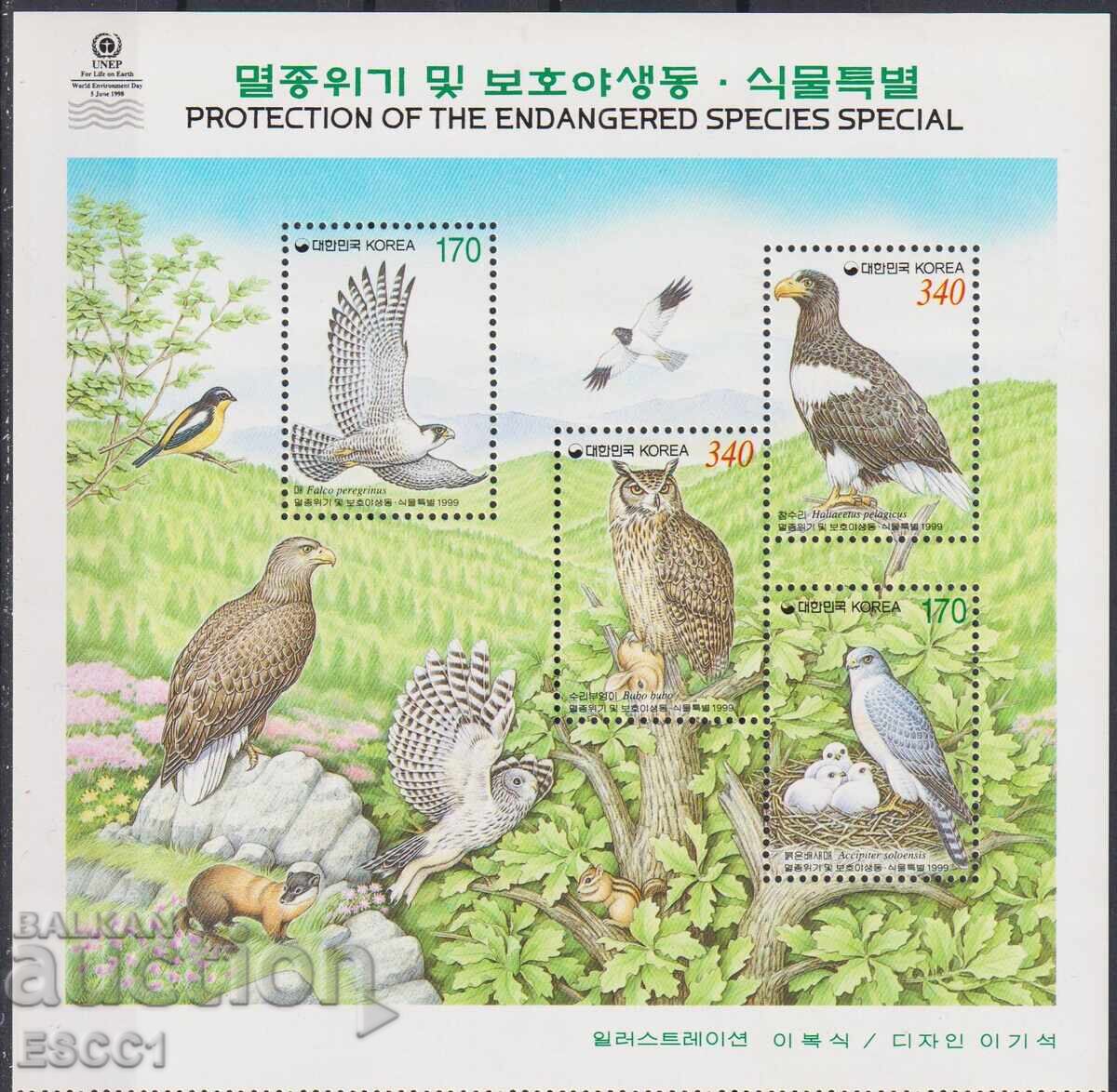 Καθαρό μπλοκ Fauna Αρπακτικά Πουλιά 1999 από Νότια Κορέα