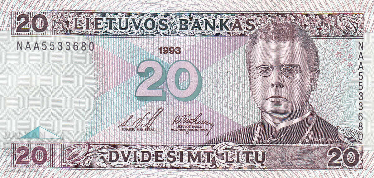 tino37- ЛИТВА - 20 ЛИТАС - 1993г - XF с цена € 19.90 | 38.92 лв. tino37- ЛИТВА - 20 ЛИТАС - 1993г - XF с цена € 19.90 | 38.92 лв.