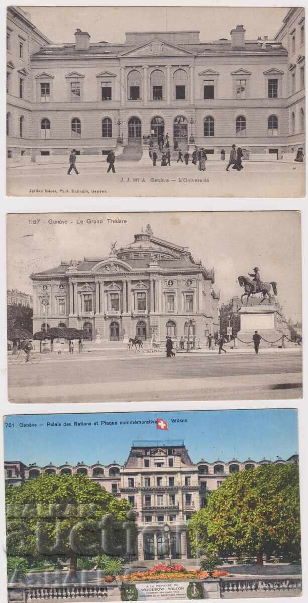 Geneva 1908-11 3 postal cards used Geneva 1908-11 3 postal cards used