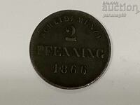 Γερμανία - Βαυαρία 2 πφένιγκ 1866