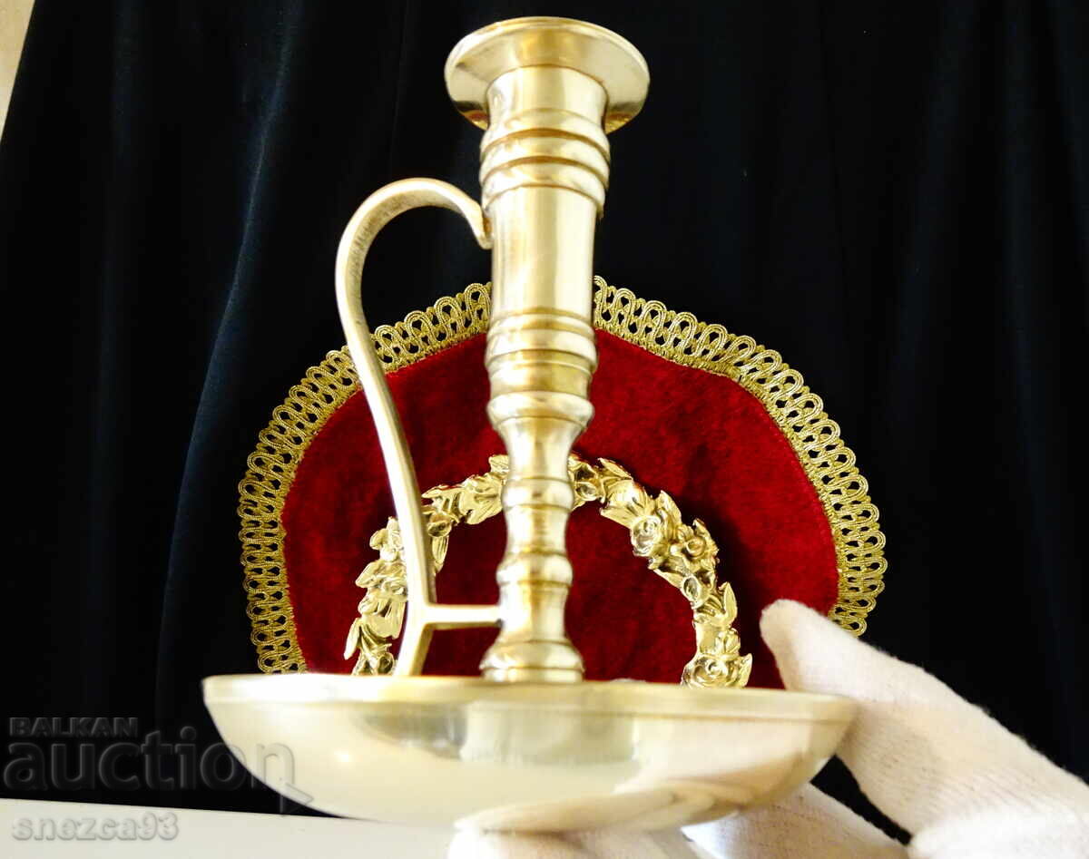 Χάλκινο κηροπήγιο με λαβή 15 εκ - 5