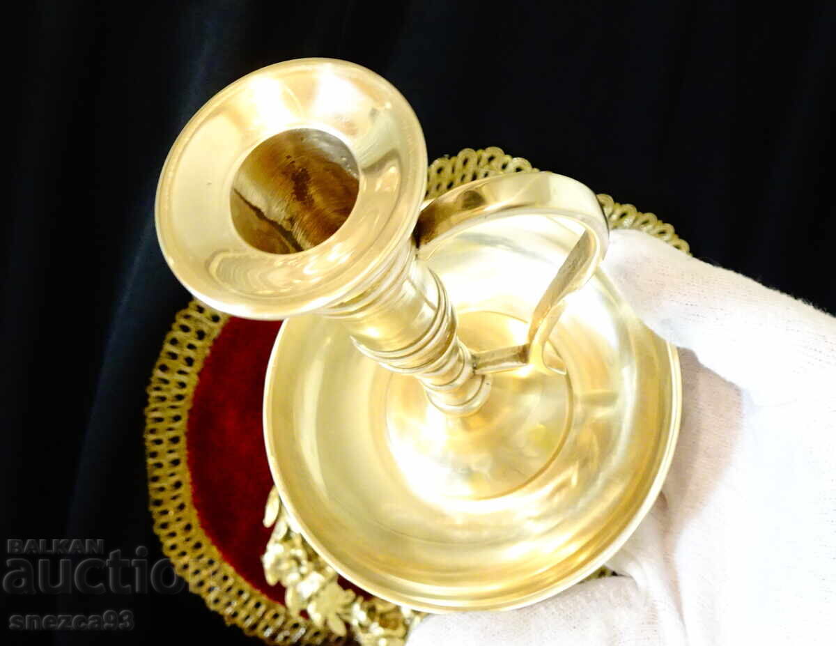 Χάλκινο κηροπήγιο με λαβή 15 εκ - 6