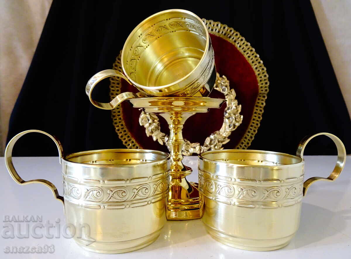 Gilded brass glasses by Jürst & Co., Art Nouveau style - 7 Gilded brass glasses by Jürst & Co., Art Nouveau style - 7