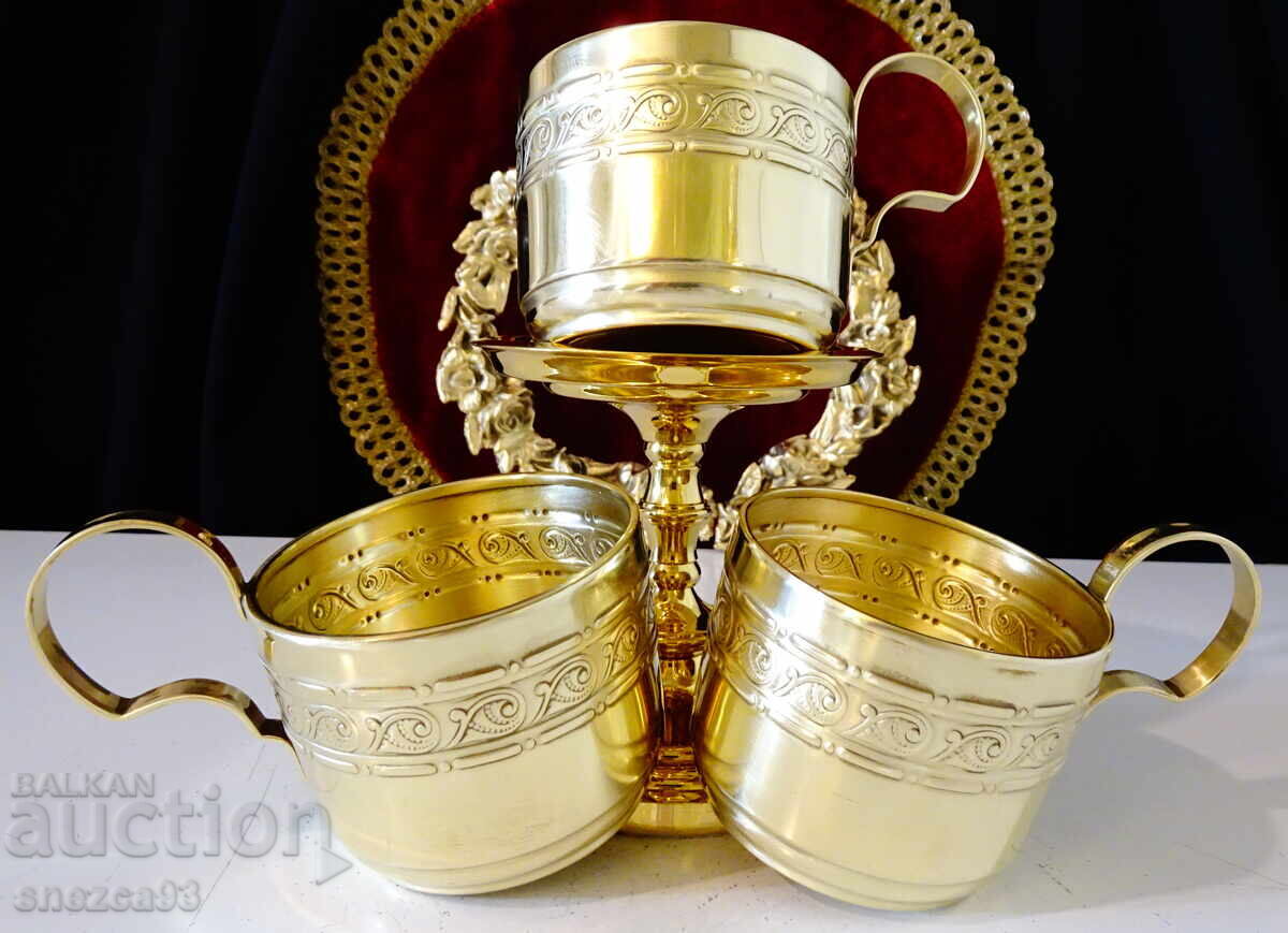 Gilded brass glasses by Jürst & Co., Art Nouveau style Gilded brass glasses by Jürst & Co., Art Nouveau style