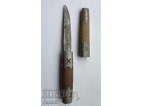 Handmade knife with wooden handle and metal applications