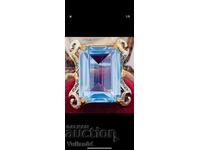 Αντίκα δαχτυλίδι Art Deco 9Κ χρυσός με ακουαμαρίνα ~15 ct και σμαράγδι