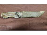 Огромен масивен ловен нож кания месинг и рог дръжка