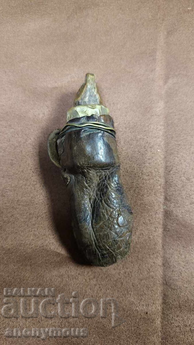 Pungă, cartușer, barutnic, barutniță piele 3