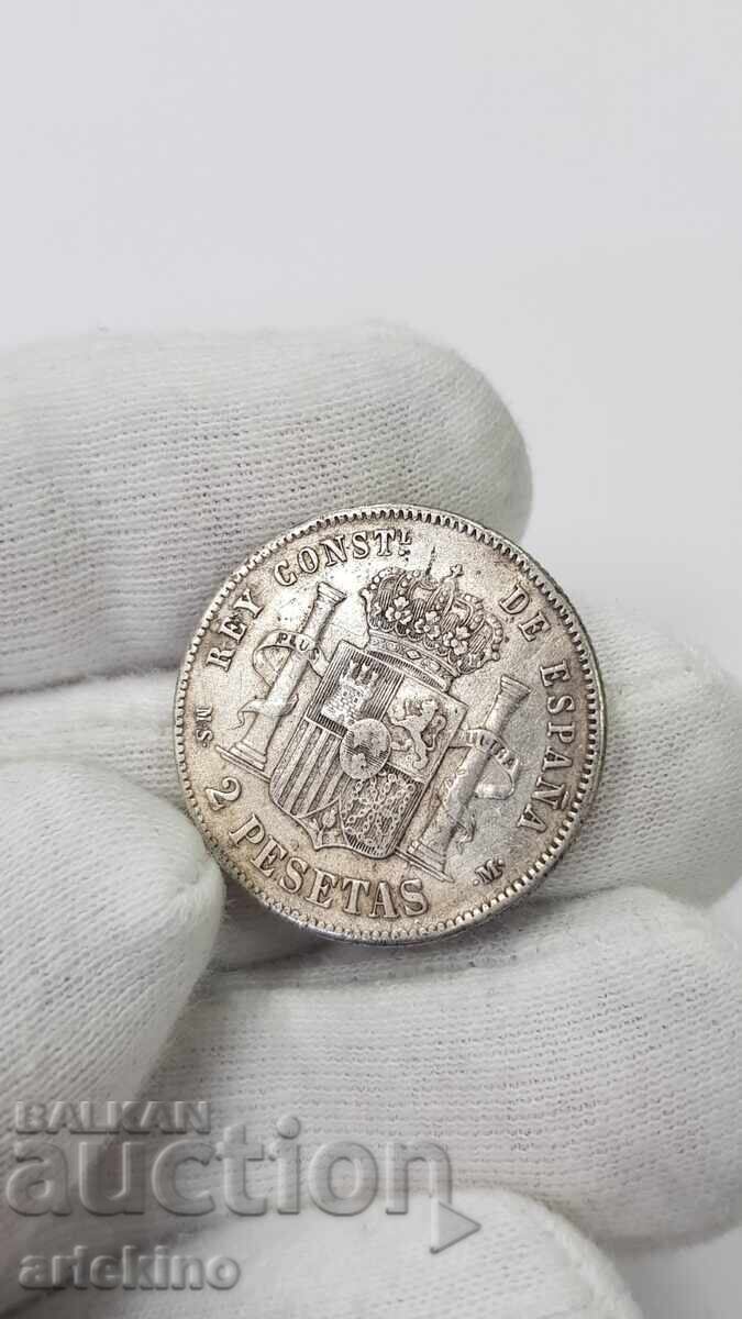 Livrarea Monedă rară de argint 2 pesete 1882 Spania Livrarea Monedă rară de argint 2 pesete 1882 Spania