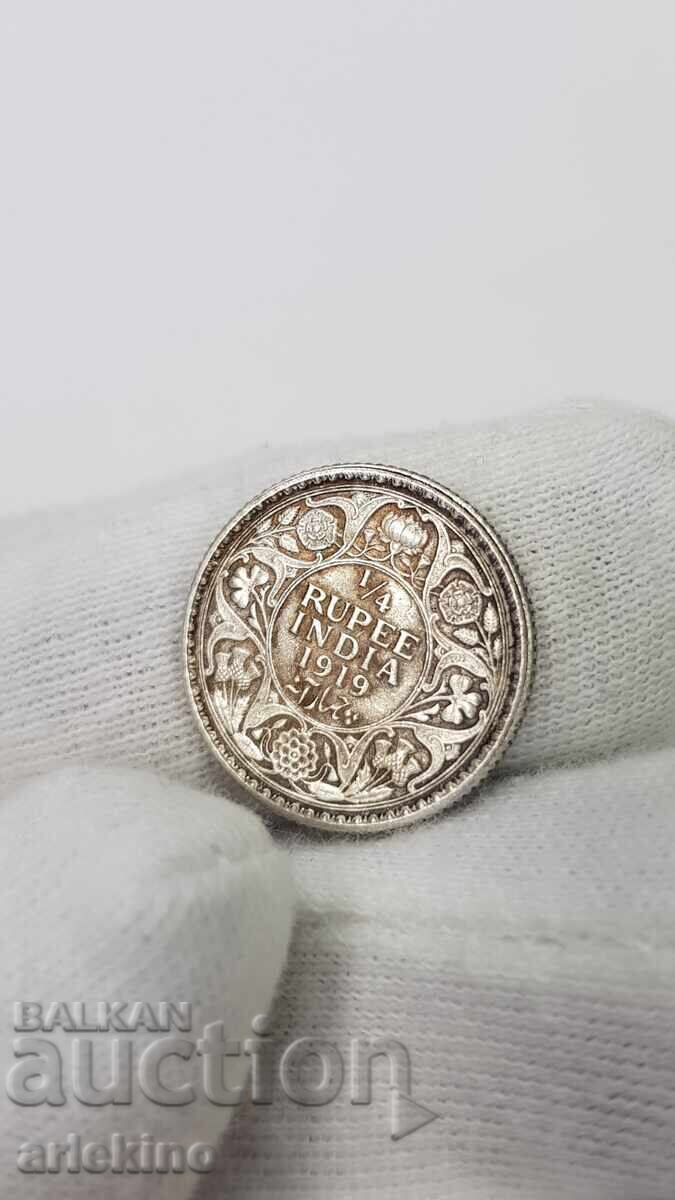 Rare Silver Coin 1/4 Rupee India Great Britain 1919 with price € 55.00 | 107.57 BGN Rare Silver Coin 1/4 Rupee India Great Britain 1919 with price € 55.00 | 107.57 BGN