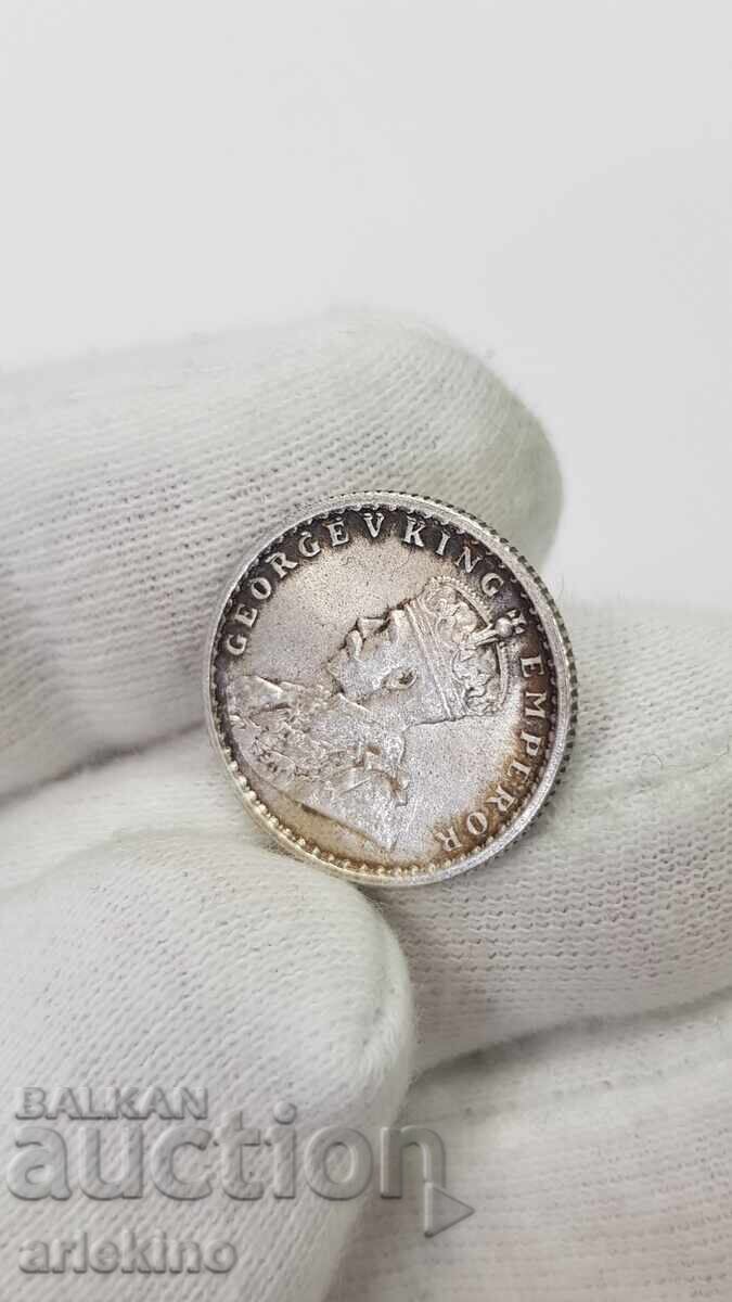 Rare Silver Coin 1/4 Rupee India Great Britain 1919 - 5 Rare Silver Coin 1/4 Rupee India Great Britain 1919 - 5